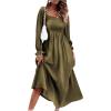 imageFloerns Womens Boho Square Neck Smocked Long Puff Sleeve A Line Maxi DressArmy Green