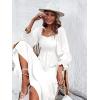imageFloerns Womens Boho Square Neck Smocked Long Puff Sleeve A Line Maxi DressBeige White