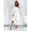 imageFloerns Womens Boho Square Neck Smocked Long Puff Sleeve A Line Maxi DressBeige White