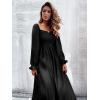 imageFloerns Womens Boho Square Neck Smocked Long Puff Sleeve A Line Maxi DressBlack