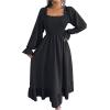 imageFloerns Womens Boho Square Neck Smocked Long Puff Sleeve A Line Maxi DressBlack Solid