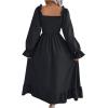 imageFloerns Womens Boho Square Neck Smocked Long Puff Sleeve A Line Maxi DressBlack Solid