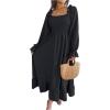 imageFloerns Womens Boho Square Neck Smocked Long Puff Sleeve A Line Maxi DressBlack Solid