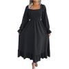 imageFloerns Womens Boho Square Neck Smocked Long Puff Sleeve A Line Maxi DressBlack Solid