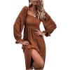 imageFloerns Womens Boho Square Neck Smocked Long Puff Sleeve A Line Maxi DressBrown