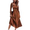 imageFloerns Womens Boho Square Neck Smocked Long Puff Sleeve A Line Maxi DressBrown