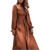 imageFloerns Womens Boho Square Neck Smocked Long Puff Sleeve A Line Maxi DressBrown