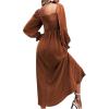 imageFloerns Womens Boho Square Neck Smocked Long Puff Sleeve A Line Maxi DressBrown