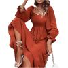 imageFloerns Womens Boho Square Neck Smocked Long Puff Sleeve A Line Maxi DressBurnt Orange