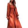 imageFloerns Womens Boho Square Neck Smocked Long Puff Sleeve A Line Maxi DressBurnt Orange
