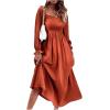 imageFloerns Womens Boho Square Neck Smocked Long Puff Sleeve A Line Maxi DressBurnt Orange