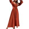 imageFloerns Womens Boho Square Neck Smocked Long Puff Sleeve A Line Maxi DressBurnt Orange