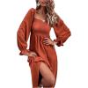 imageFloerns Womens Boho Square Neck Smocked Long Puff Sleeve A Line Maxi DressBurnt Orange
