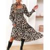 imageFloerns Womens Boho Square Neck Smocked Long Puff Sleeve A Line Maxi DressCheetah