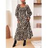 imageFloerns Womens Boho Square Neck Smocked Long Puff Sleeve A Line Maxi DressCheetah