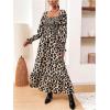 imageFloerns Womens Boho Square Neck Smocked Long Puff Sleeve A Line Maxi DressCheetah