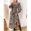 imageFloerns Womens Boho Square Neck Smocked Long Puff Sleeve A Line Maxi DressCheetah