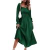 imageFloerns Womens Boho Square Neck Smocked Long Puff Sleeve A Line Maxi DressDark Green