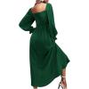 imageFloerns Womens Boho Square Neck Smocked Long Puff Sleeve A Line Maxi DressDark Green