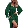 imageFloerns Womens Boho Square Neck Smocked Long Puff Sleeve A Line Maxi DressDark Green