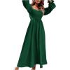 imageFloerns Womens Boho Square Neck Smocked Long Puff Sleeve A Line Maxi DressDark Green
