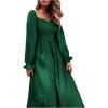 imageFloerns Womens Boho Square Neck Smocked Long Puff Sleeve A Line Maxi DressDark Green