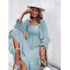 imageFloerns Womens Boho Square Neck Smocked Long Puff Sleeve A Line Maxi DressDusty Blue