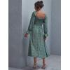 imageFloerns Womens Boho Square Neck Smocked Long Puff Sleeve A Line Maxi DressGreen