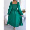 imageFloerns Womens Boho Square Neck Smocked Long Puff Sleeve A Line Maxi DressGreen Solid