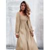 imageFloerns Womens Boho Square Neck Smocked Long Puff Sleeve A Line Maxi DressKhaki