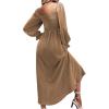 imageFloerns Womens Boho Square Neck Smocked Long Puff Sleeve A Line Maxi DressKhaki