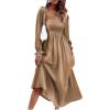 imageFloerns Womens Boho Square Neck Smocked Long Puff Sleeve A Line Maxi DressKhaki