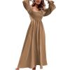 imageFloerns Womens Boho Square Neck Smocked Long Puff Sleeve A Line Maxi DressKhaki