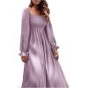 imageFloerns Womens Boho Square Neck Smocked Long Puff Sleeve A Line Maxi DressMauve Purple