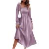 imageFloerns Womens Boho Square Neck Smocked Long Puff Sleeve A Line Maxi DressMauve Purple