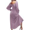 imageFloerns Womens Boho Square Neck Smocked Long Puff Sleeve A Line Maxi DressMauve Purple