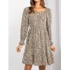 imageFloerns Womens Boho Square Neck Smocked Long Puff Sleeve A Line Maxi DressMint Beige