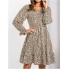 imageFloerns Womens Boho Square Neck Smocked Long Puff Sleeve A Line Maxi DressMint Beige
