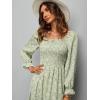 imageFloerns Womens Boho Square Neck Smocked Long Puff Sleeve A Line Maxi DressMint Green