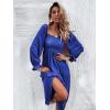 imageFloerns Womens Boho Square Neck Smocked Long Puff Sleeve A Line Maxi DressNavy Blue