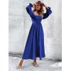 imageFloerns Womens Boho Square Neck Smocked Long Puff Sleeve A Line Maxi DressNavy Blue