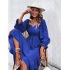 imageFloerns Womens Boho Square Neck Smocked Long Puff Sleeve A Line Maxi DressNavy Blue