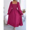 imageFloerns Womens Boho Square Neck Smocked Long Puff Sleeve A Line Maxi DressPurple Pink
