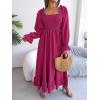 imageFloerns Womens Boho Square Neck Smocked Long Puff Sleeve A Line Maxi DressPurple Pink