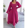 imageFloerns Womens Boho Square Neck Smocked Long Puff Sleeve A Line Maxi DressPurple Pink