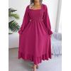 imageFloerns Womens Boho Square Neck Smocked Long Puff Sleeve A Line Maxi DressPurple Pink