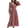 imageFloerns Womens Boho Square Neck Smocked Long Puff Sleeve A Line Maxi DressRed