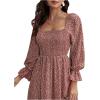 imageFloerns Womens Boho Square Neck Smocked Long Puff Sleeve A Line Maxi DressRed