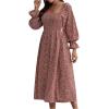 imageFloerns Womens Boho Square Neck Smocked Long Puff Sleeve A Line Maxi DressRed