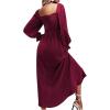 imageFloerns Womens Boho Square Neck Smocked Long Puff Sleeve A Line Maxi DressWine Red